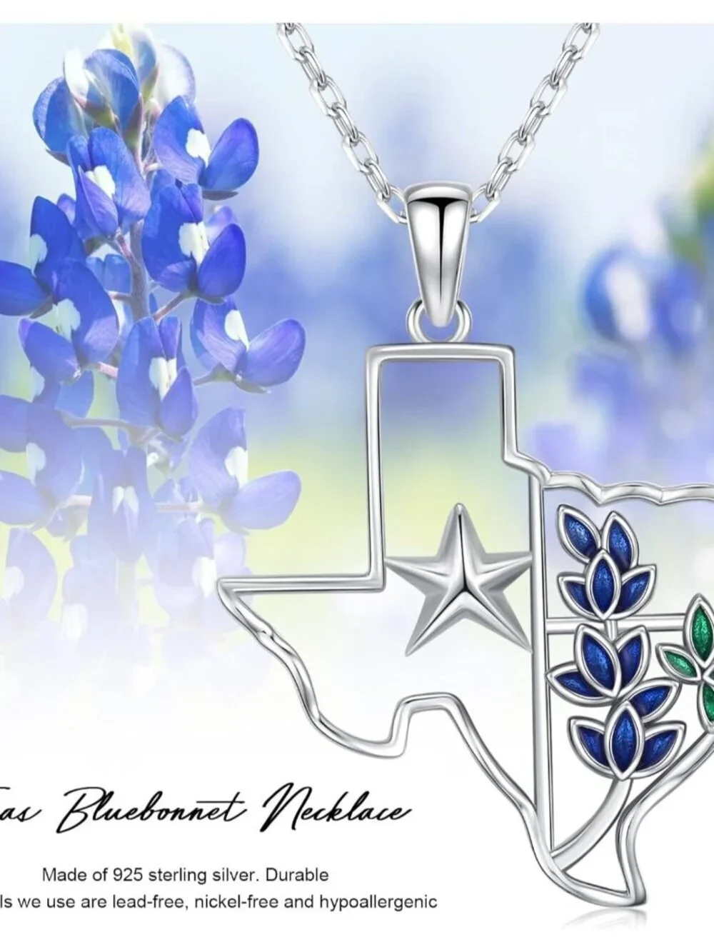 Women Bluebonnets Sterling Turquoise Pendant Highland Cow Skull Western Necklace